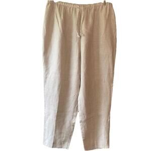 Saks Fifth Avenue 100% Linen Beige Size 14 Pants Beach Pull On Adjustable